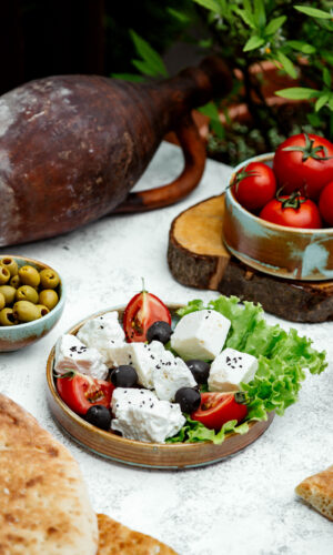 tomato and white cheese salad with olives tomato and white cheese salad with olives